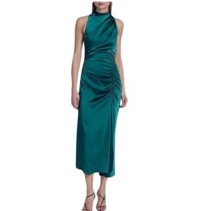 A.L.C. Inez Satin Midi Dress Size 6 NWT Emerald Green Sleeveless Cocktail Party
